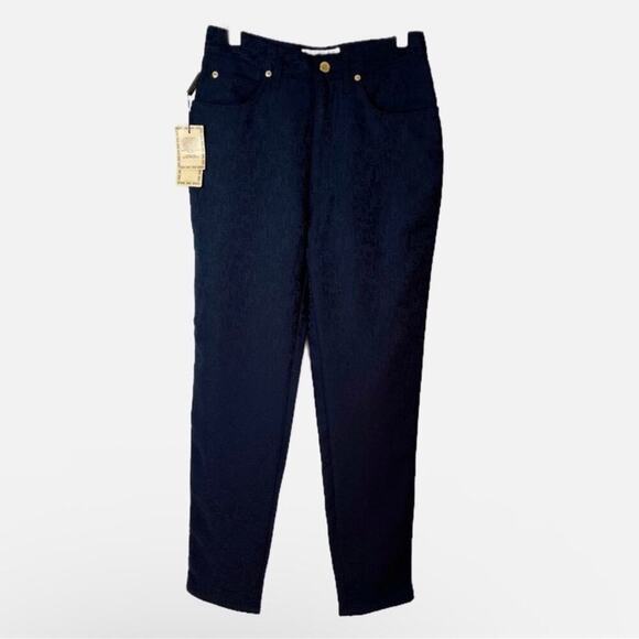 Roccobarocco Jacquard Women’s Textured Pants Size 30 Navy Blue High Rise Skinny - Picture 1 of 9